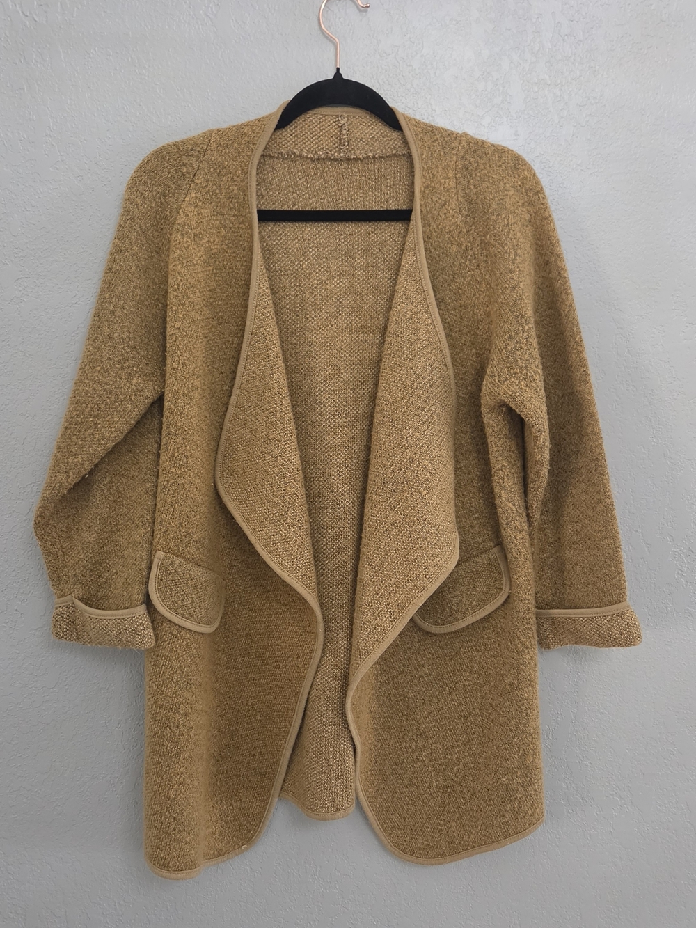 Handmade Marl Bouclé Open Front Sweater Coat Cardigan • Camel Tan • Fits M/L